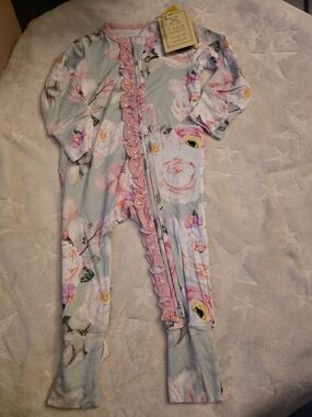 Little Snuggles Floral Ruffle Zipper One-Piece Bamboo